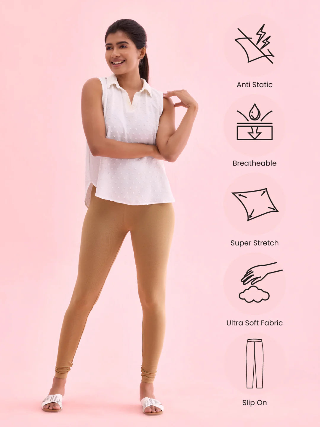Beige || Ankle Length Leggings