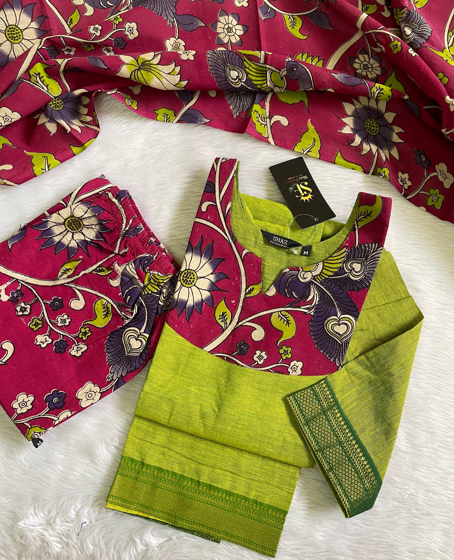 Mangalgiri Cotton with Kalamkari Design Kurta Sets (JOY41)