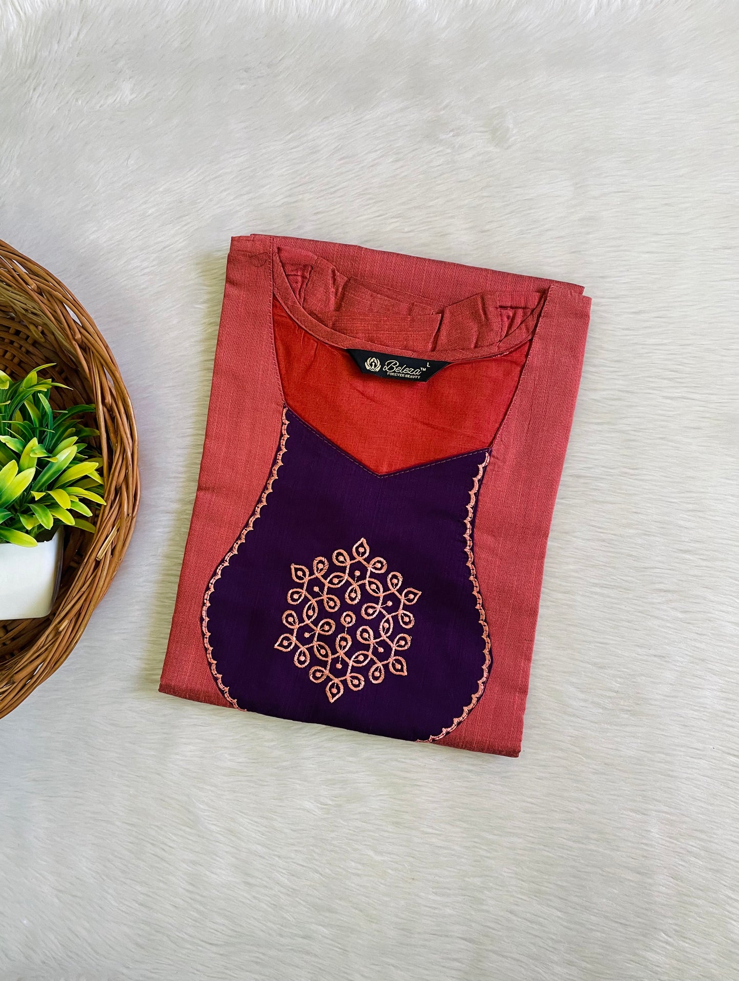 Kolam Embroidery Raw Silk Kurtis(v)