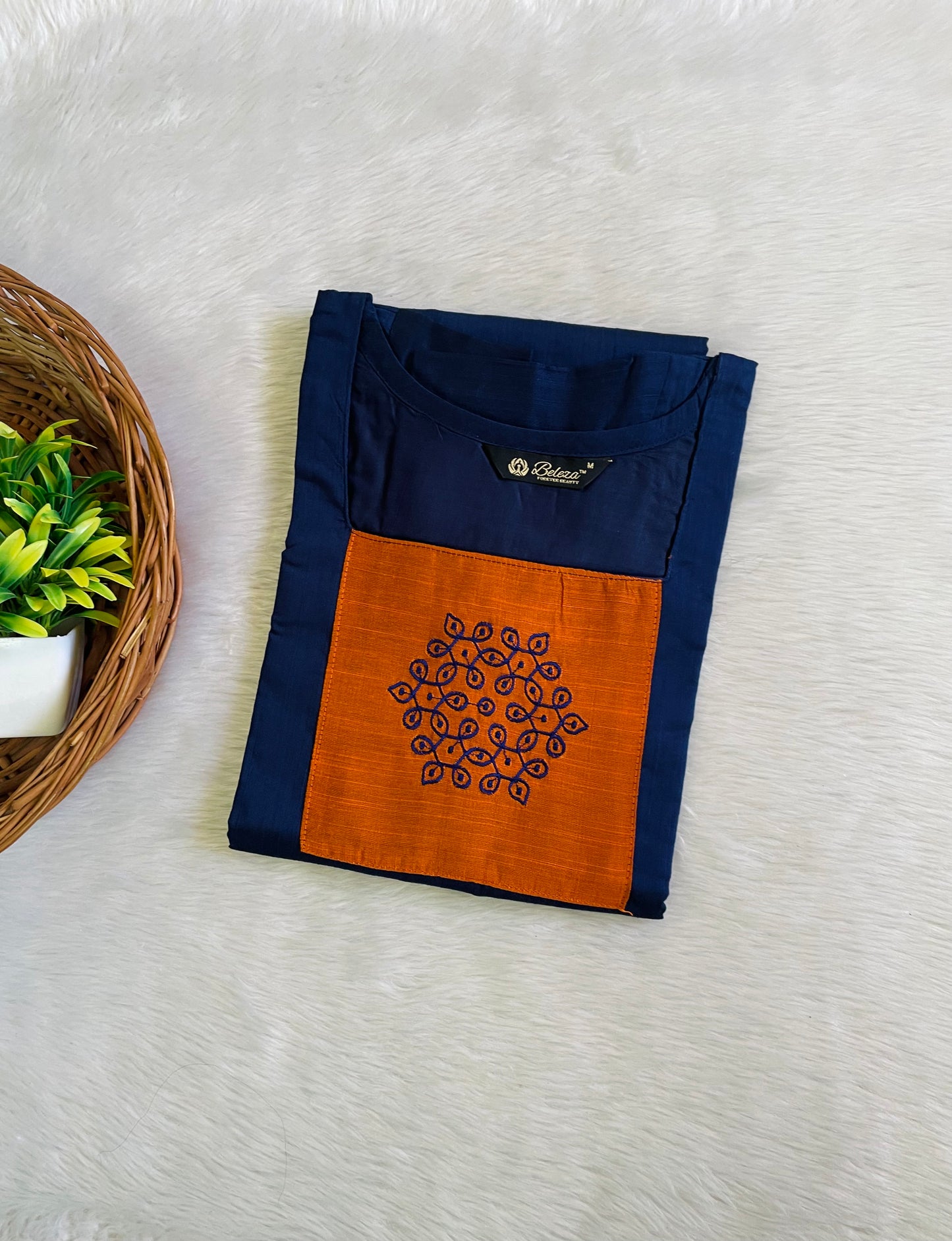 Kolam Embroidery Raw Silk Kurtis