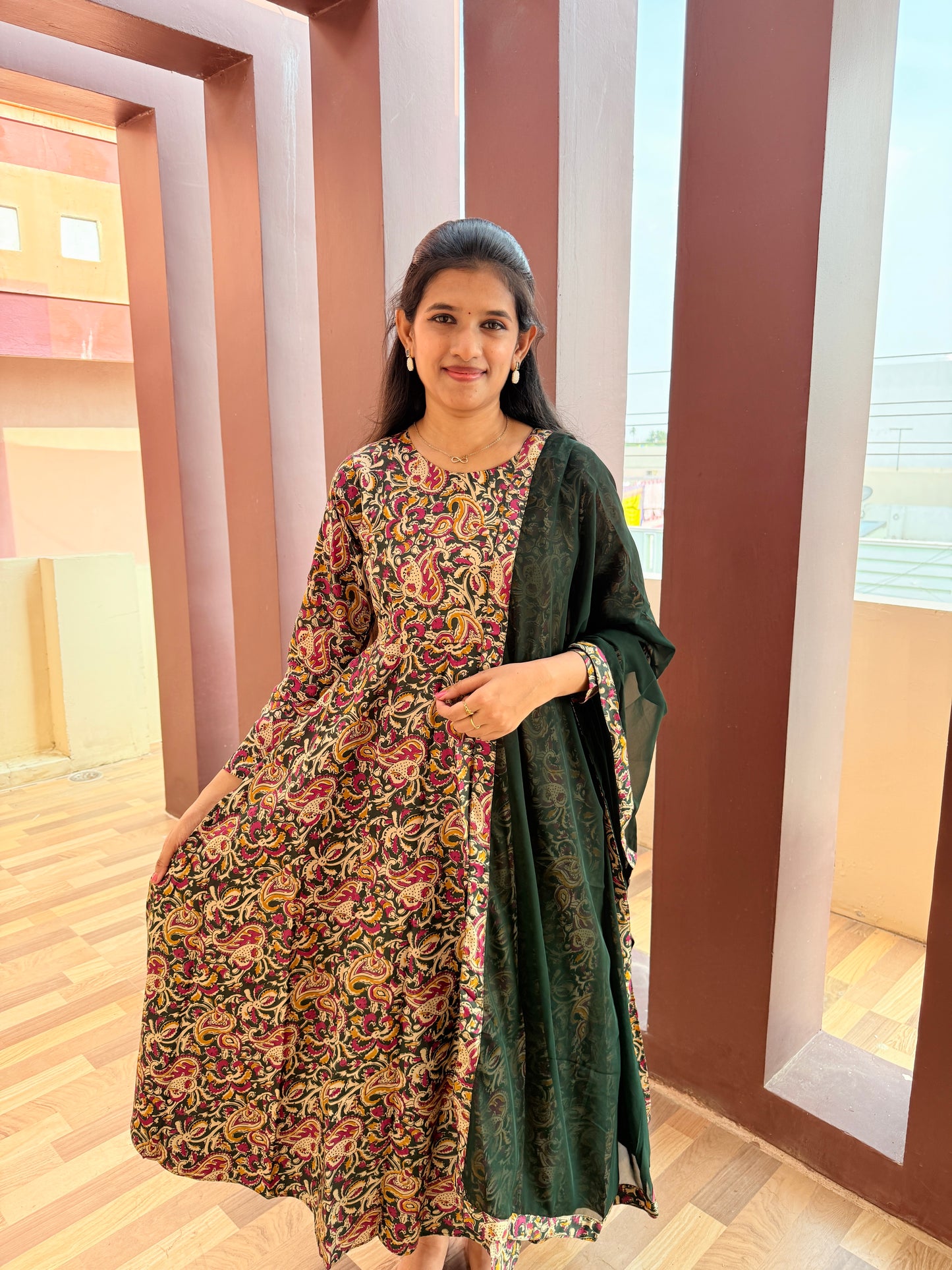 Kalamkari Printed Anarkali & Dupatta Sets (JOY026 b)