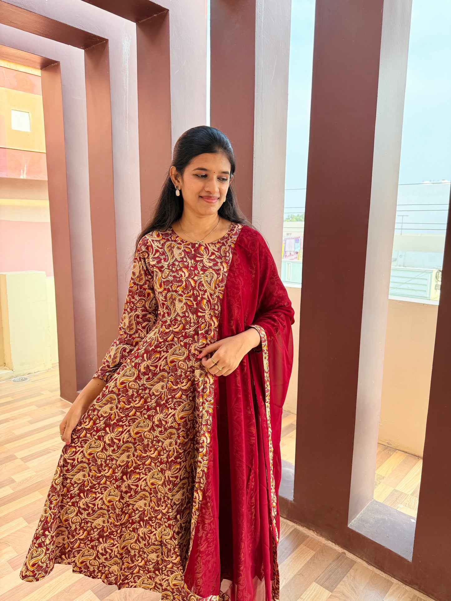 Kalamkari Printed Anarkali & Dupatta Sets (JOY026 d)