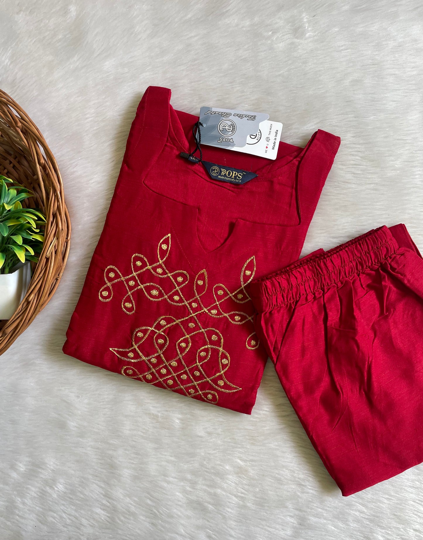 Kolam Raw Silk Co-ord Sets (JOY065) (RED)