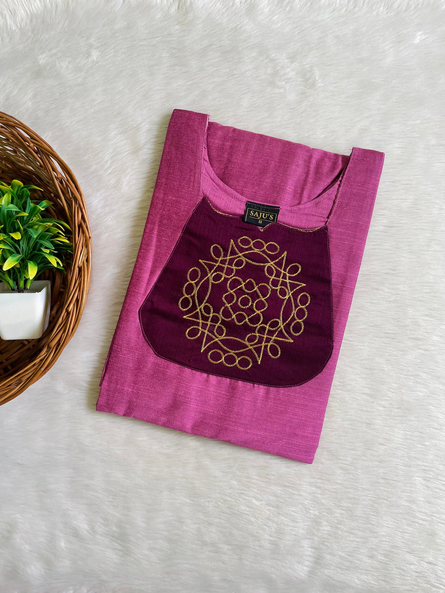 Kolam Embroidery Raw Silk Kurtis