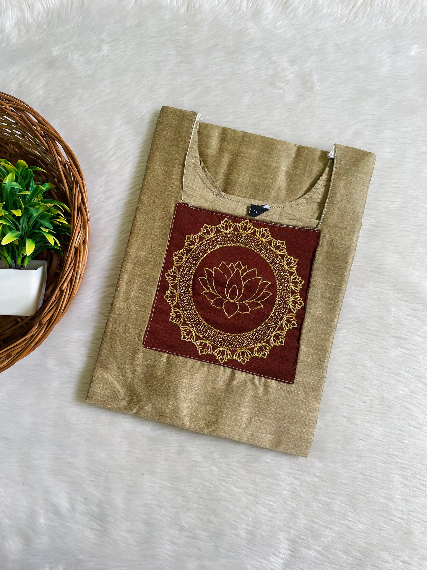 Kolam Embroidery Raw Silk Kurtis