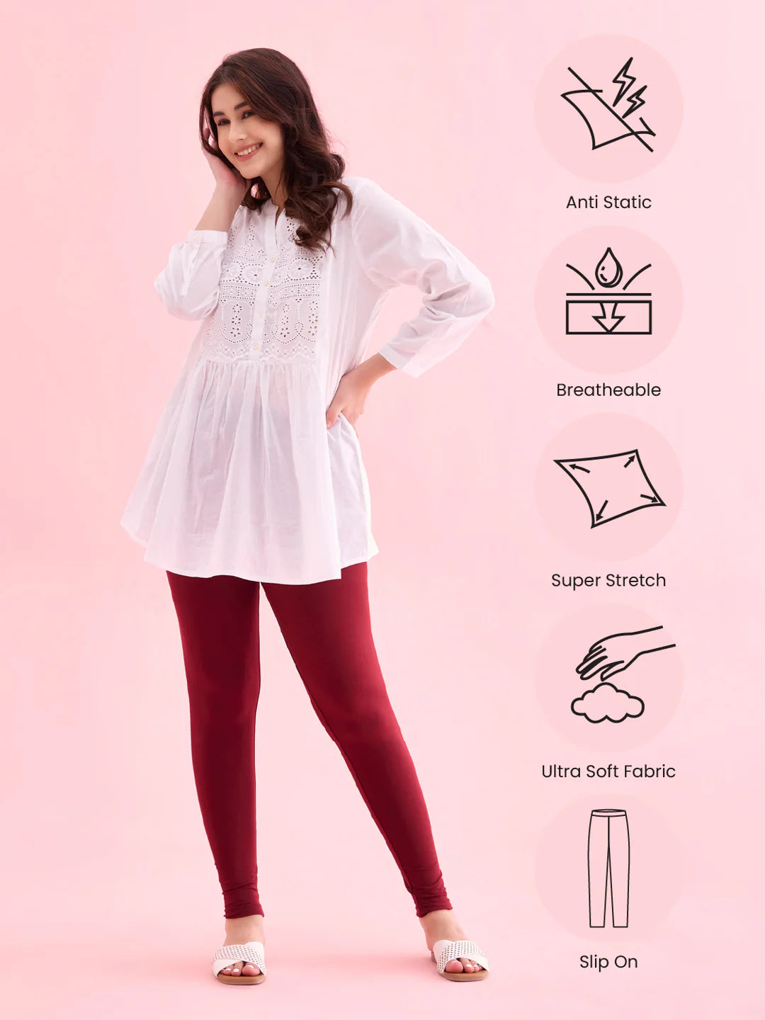 Maroon || Ankle Length Leggings
