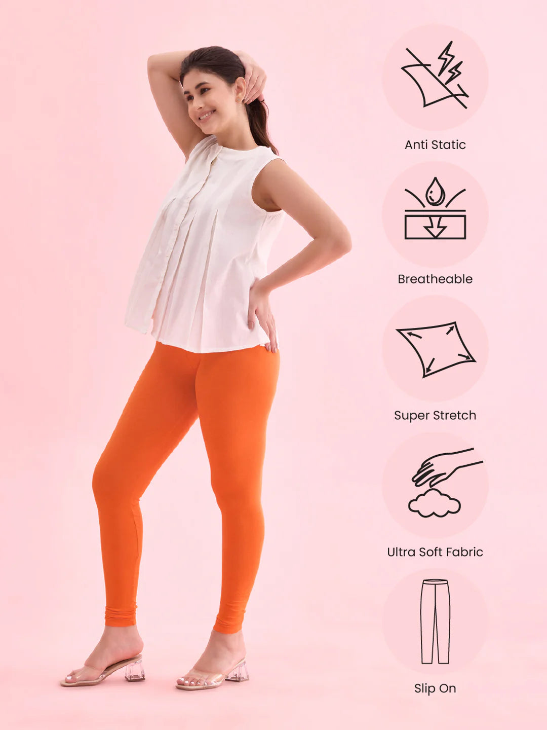 Orange || Ankle Length Leggings