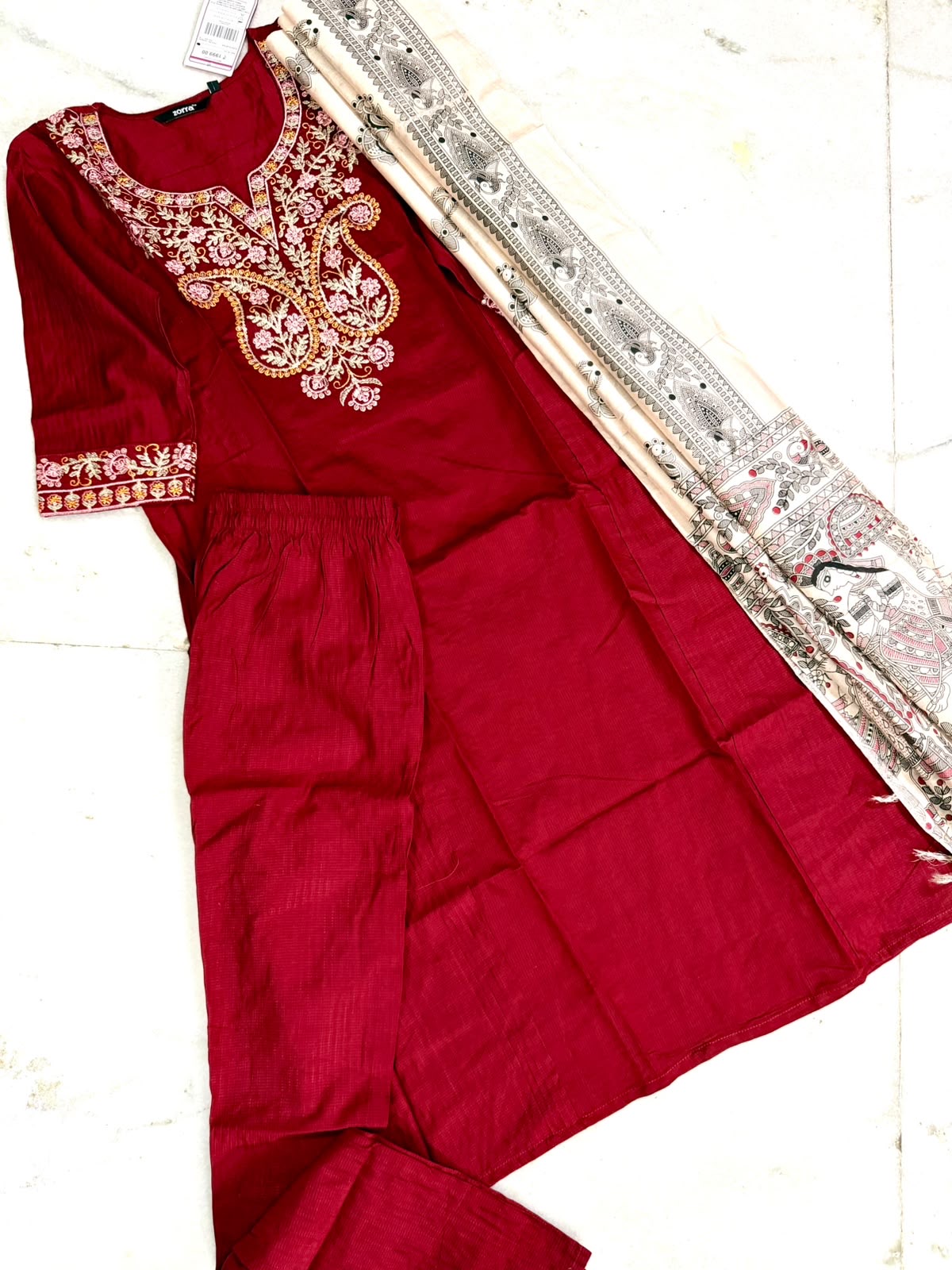 Festive Wear Kurta Sets with Madhubani Dupatta (JOY067) (Red)