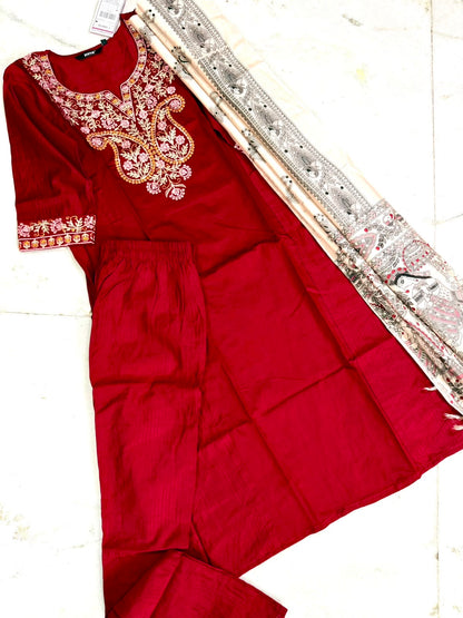 Festive Wear Kurta Sets with Madhubani Dupatta (JOY067) (Red)