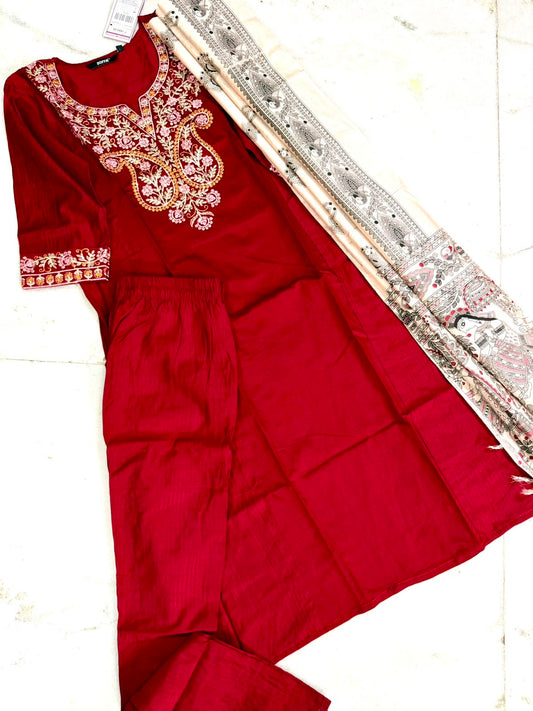 Festive Wear Kurta Sets with Madhubani Dupatta (JOY067) (Red)