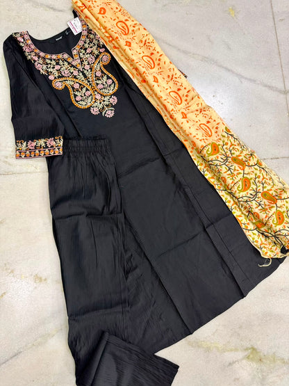 Festive Wear Kurta Sets with Madhubani Dupatta (JOY067) (Black)