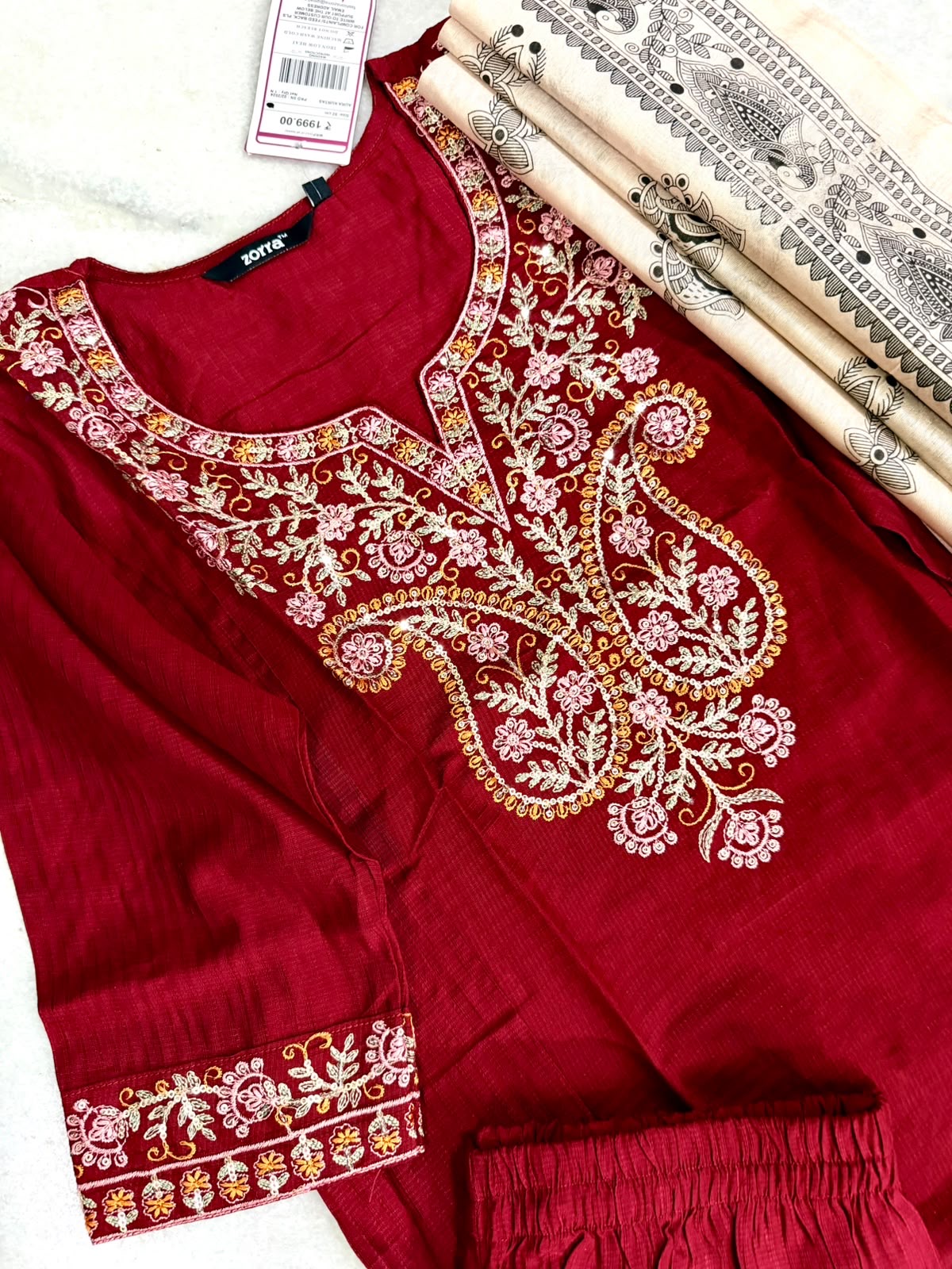 Festive Wear Kurta Sets with Madhubani Dupatta (JOY067) (Red)