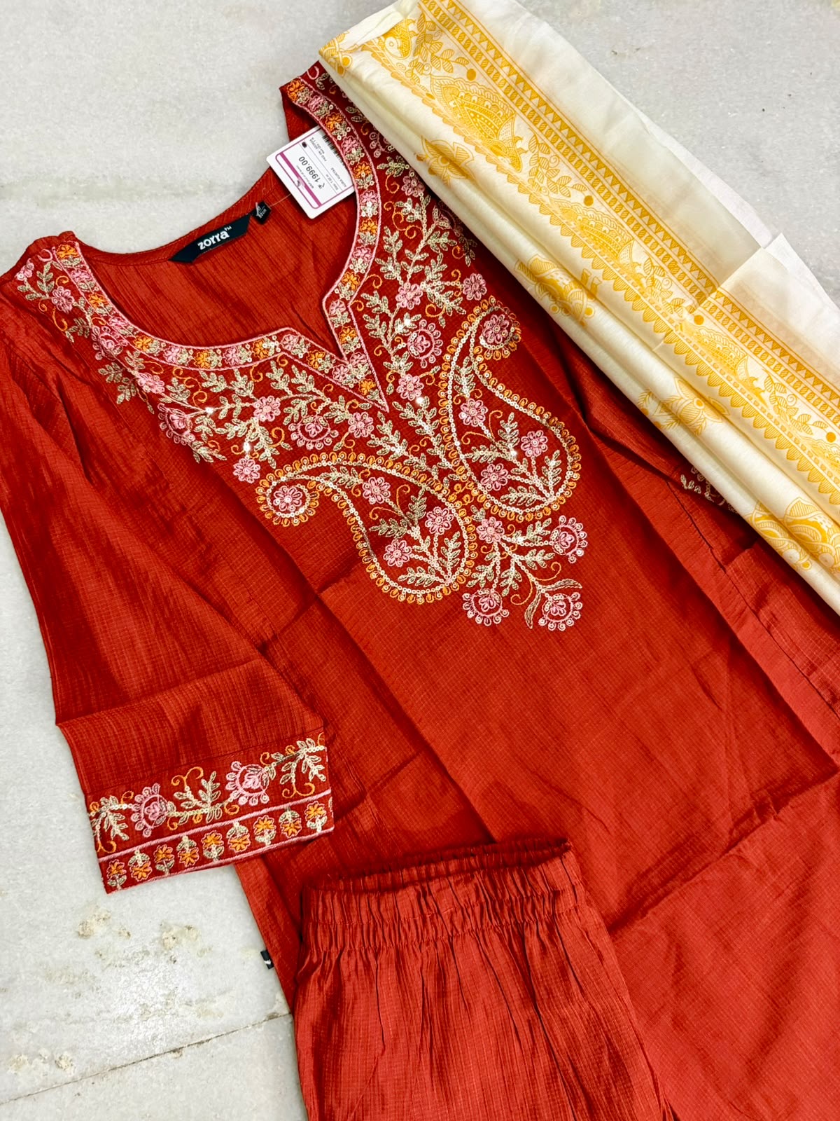 Festive Wear Kurta Sets with Madhubani Dupatta (JOY067) (Orange)