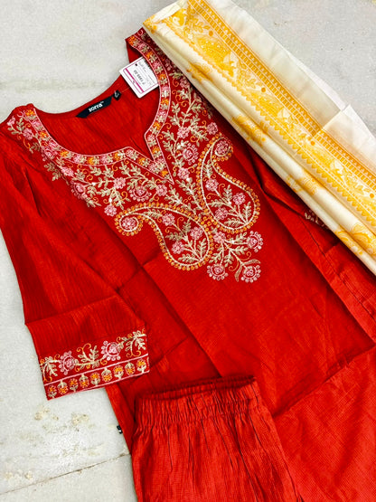 Festive Wear Kurta Sets with Madhubani Dupatta (JOY067) (Orange)