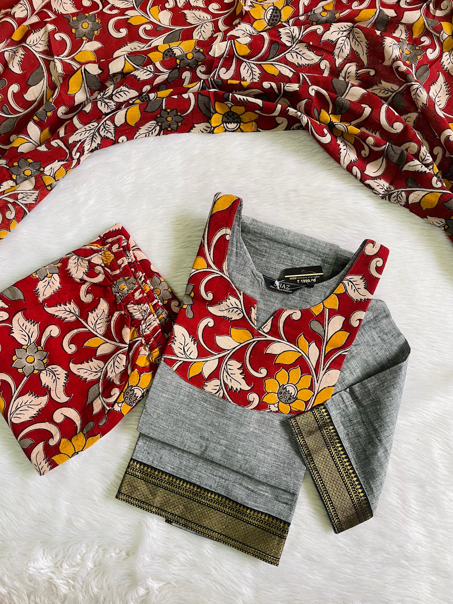 Mangalgiri Cotton with Kalamkari Design Kurta Sets (JOY41)