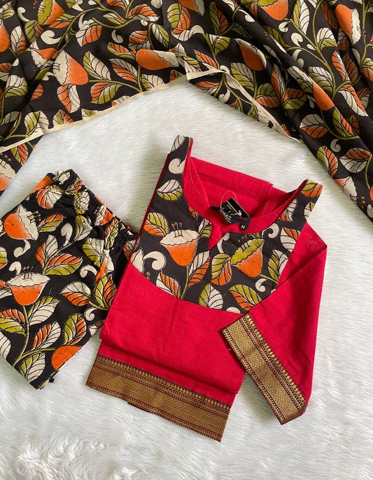 Mangalgiri Cotton with Kalamkari Design Kurta Sets (JOY41)