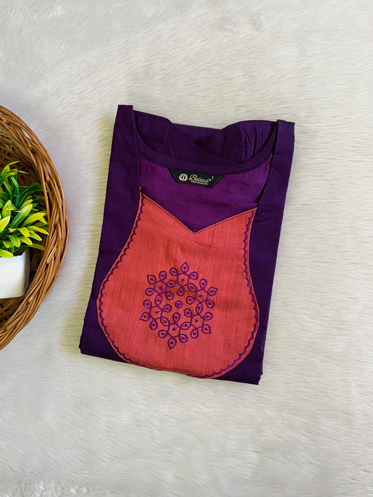 Kolam Embroidery Raw Silk Kurtis