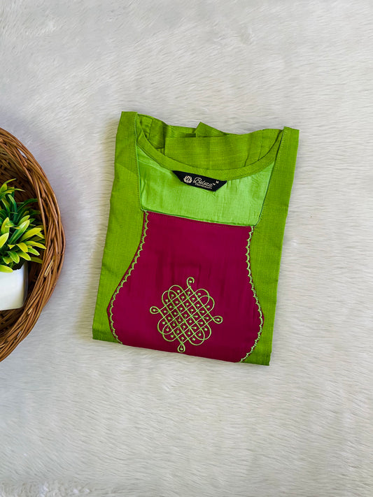 Kolam Embroidery Raw Silk Kurtis
