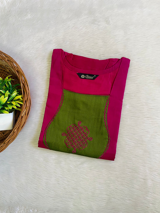 Kolam Embroidery Raw Silk Kurtis
