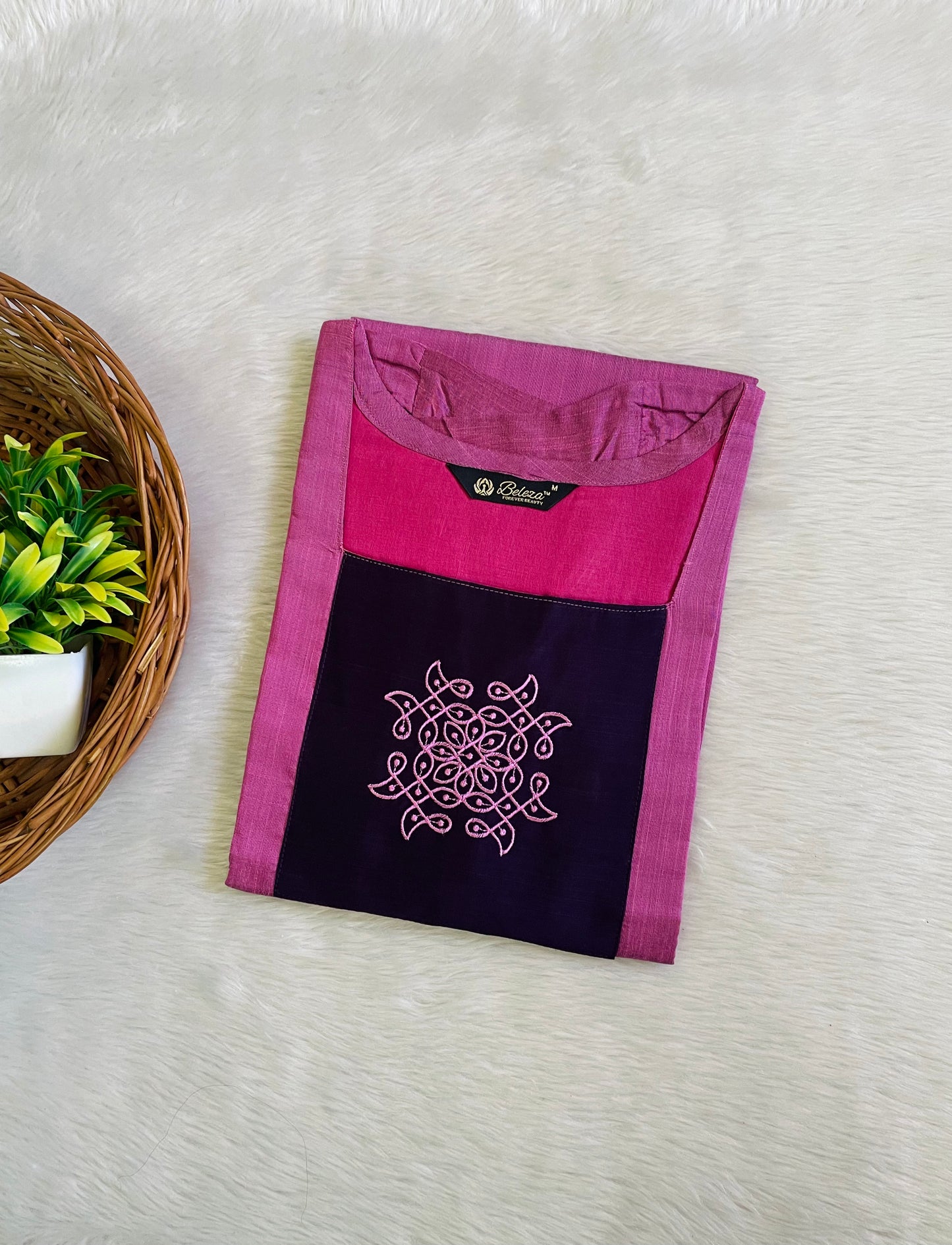 Kolam Embroidery Raw Silk Kurtis