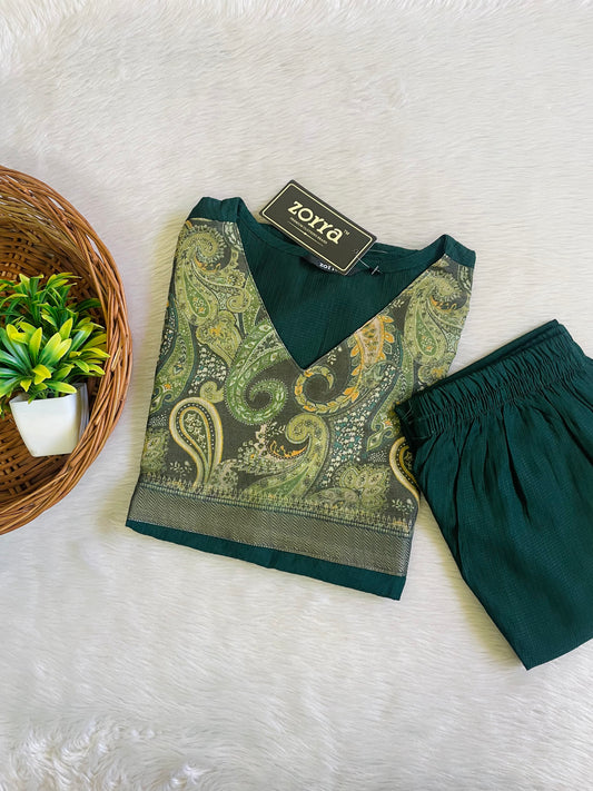 Premium Berlin Silk Co-ord Sets (JOY051) (Green)