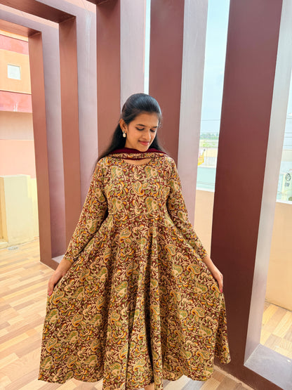 Kalamkari Printed Anarkali & Dupatta Sets (JOY026 a)