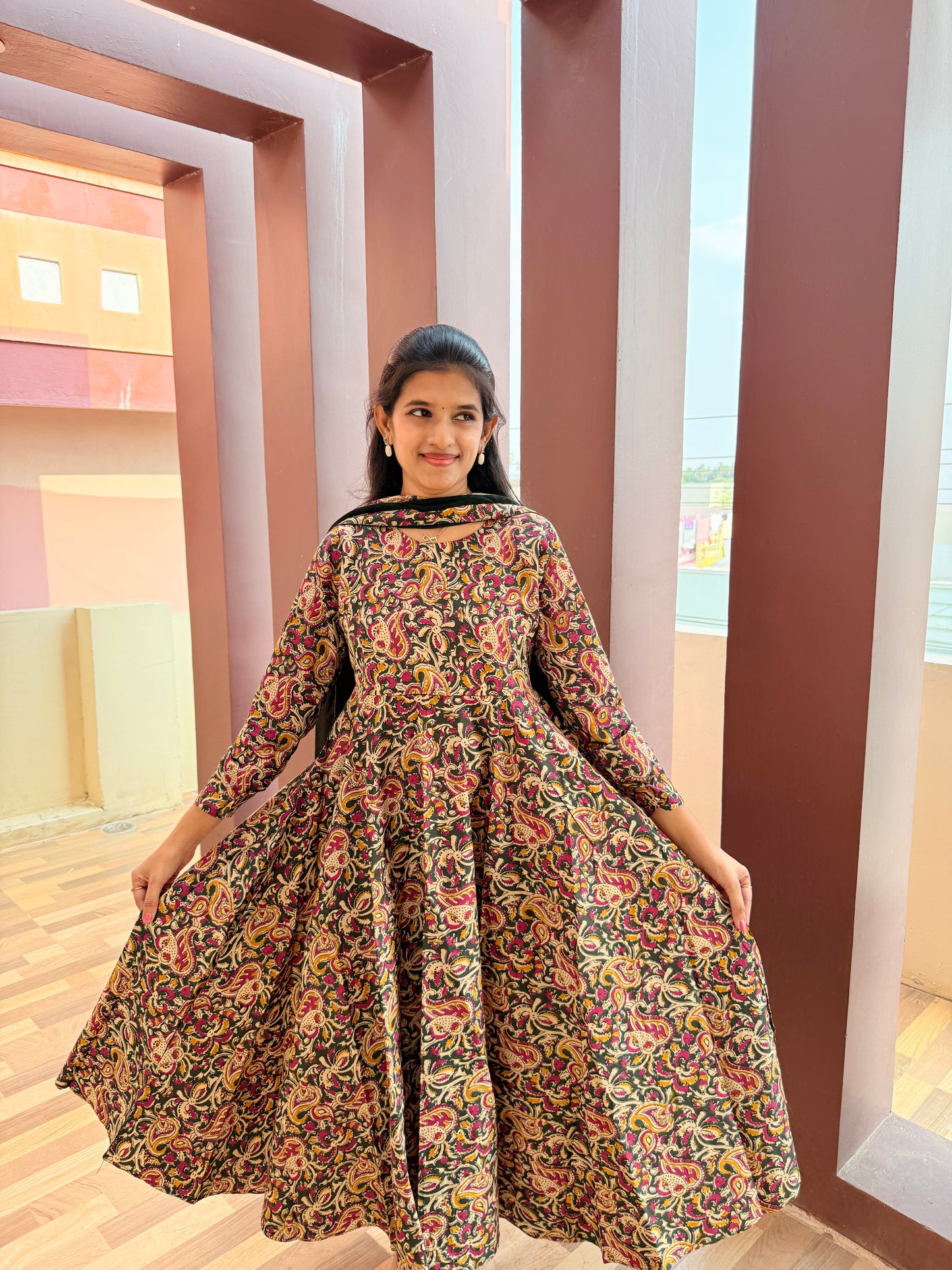 Kalamkari Printed Anarkali & Dupatta Sets (JOY026 b)