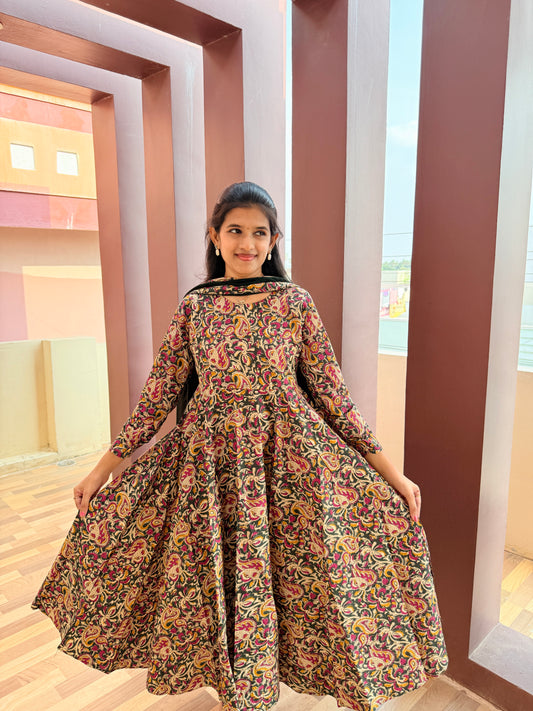 Kalamkari Printed Anarkali & Dupatta Sets (JOY026 b)
