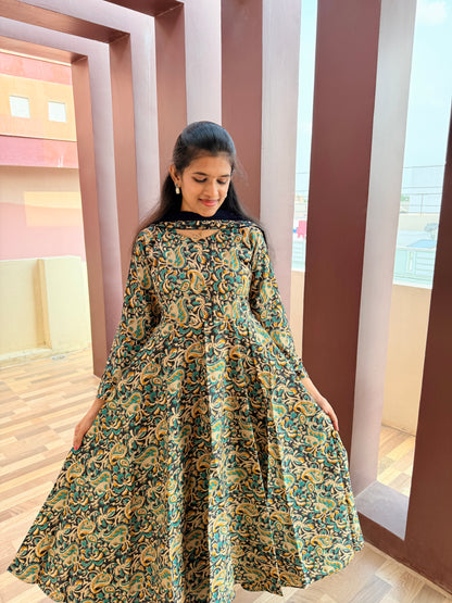 Kalamkari Printed Anarkali & Dupatta Sets (JOY026 c)
