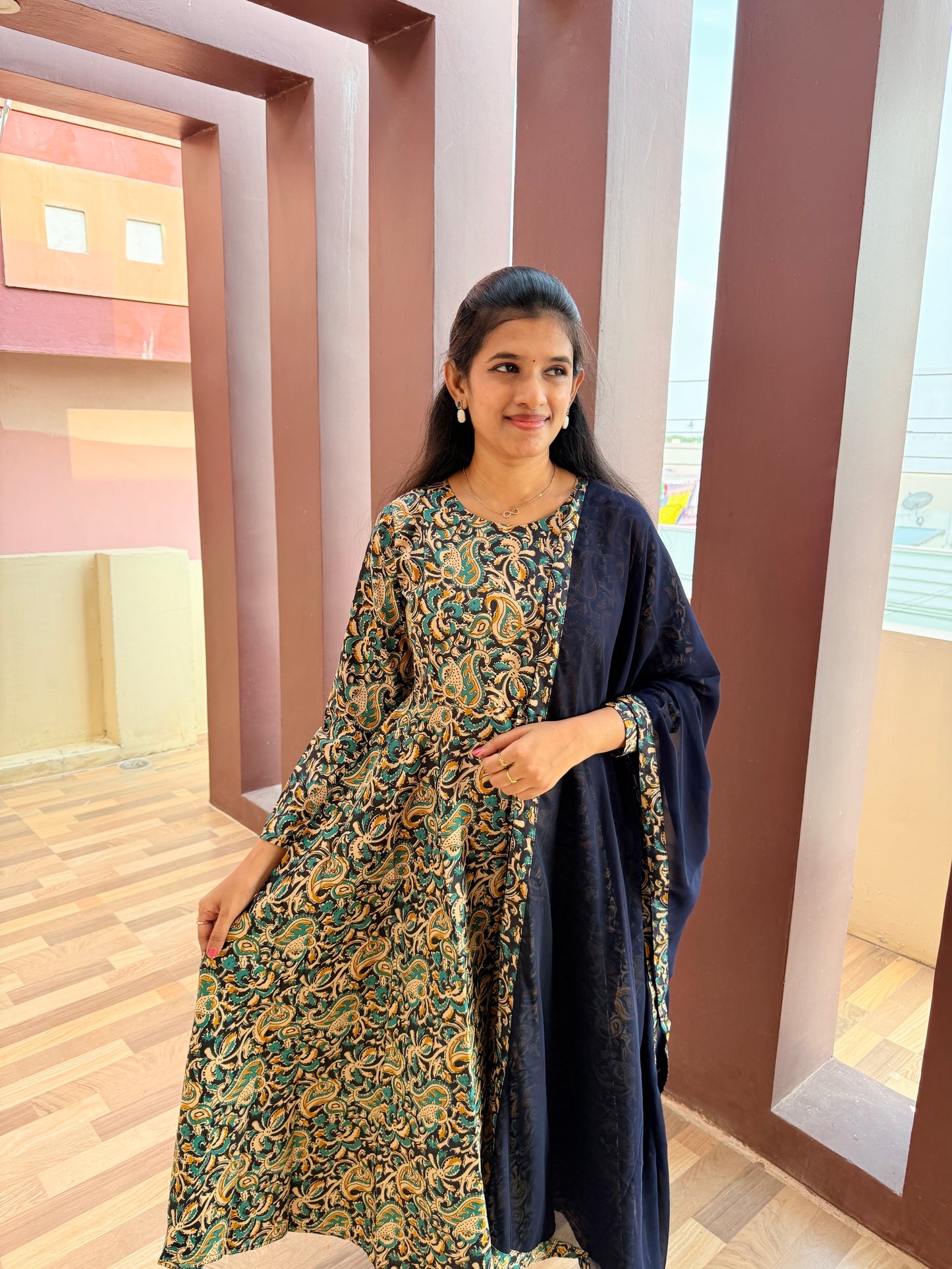 Kalamkari Printed Anarkali & Dupatta Sets (JOY026 c)