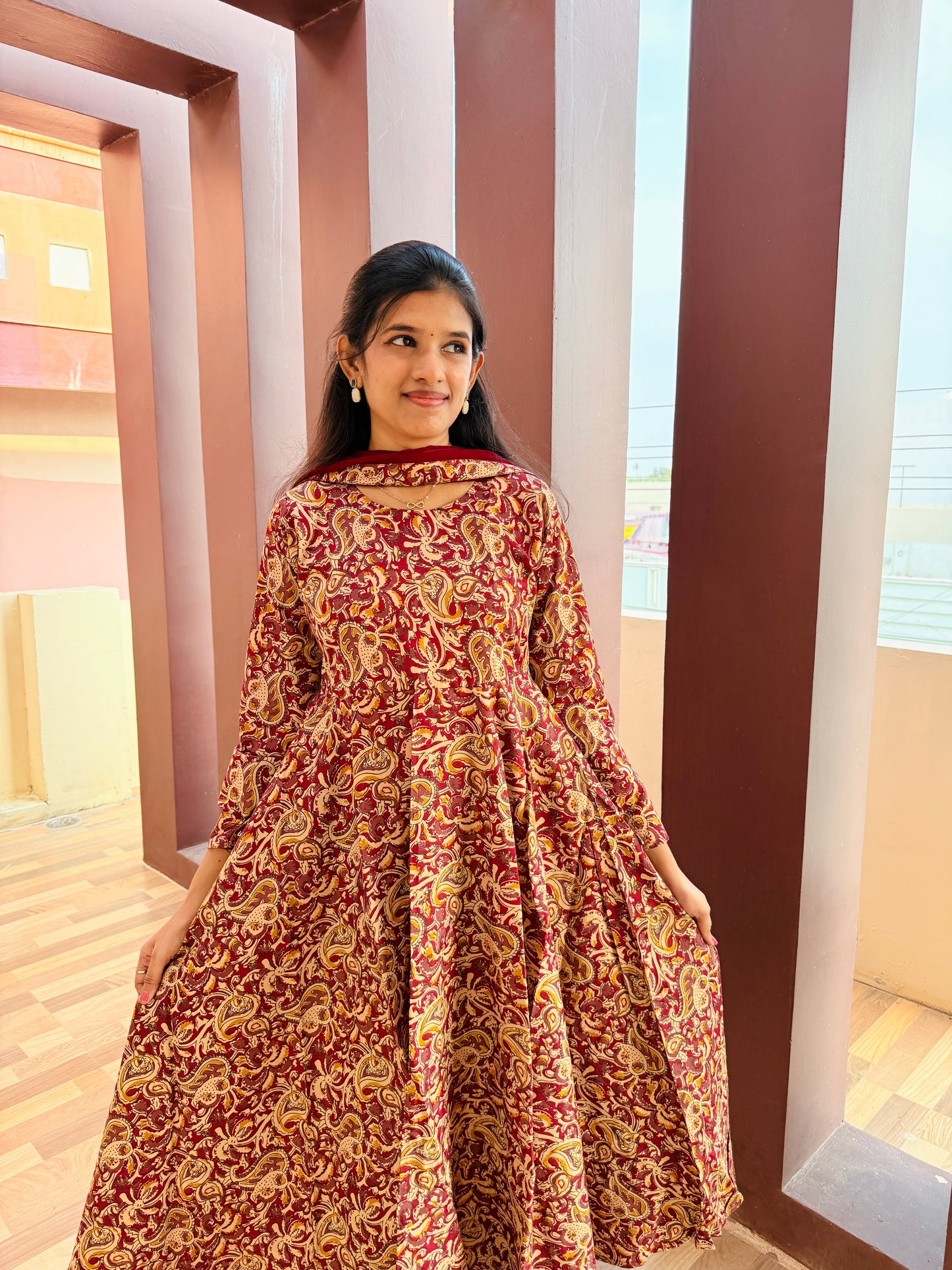Kalamkari Printed Anarkali & Dupatta Sets (JOY026 d)