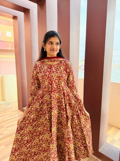 Kalamkari Printed Anarkali & Dupatta Sets (JOY026 d)