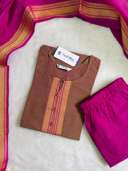 Festive Chettinad Cotton 3pc Kurta Sets
