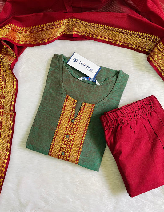 Festive Chettinad Cotton 3pc Kurta Sets