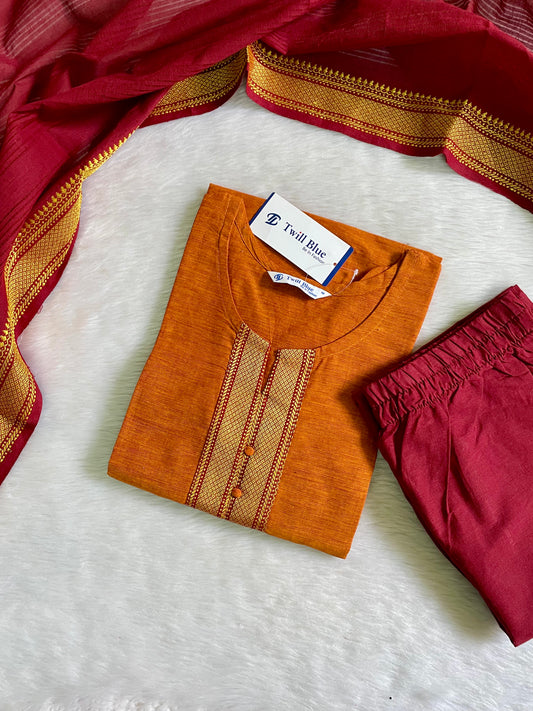 Festive Chettinad Cotton 3pc Kurta Sets