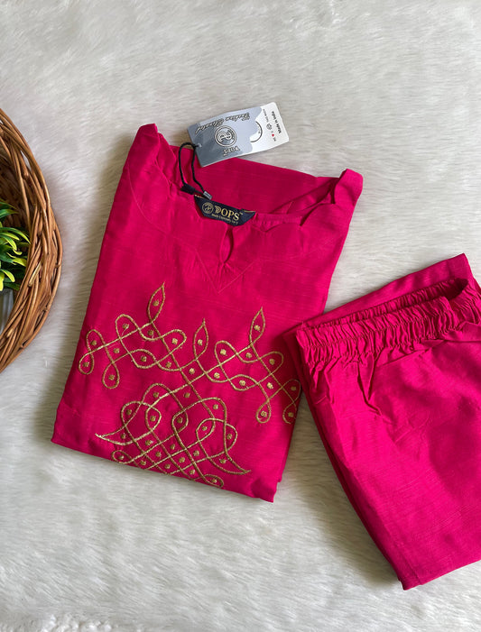 Kolam Raw Silk Co-ord Sets (JOY065) (PINK)
