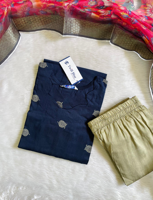 Premium Festive Buta Silk Kurta Sets (Blue)