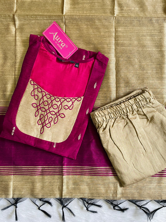 Kolam Raw Silk Kurta Sets (JOY047)