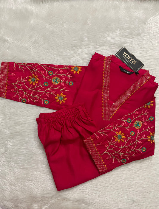 Premium Vatican Silk Co-ord Sets (Red)  (JOY002)