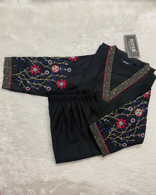 Premium Vatican Silk Co-ord Sets (Black) (JOY002)