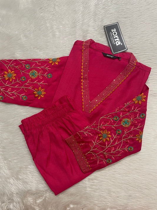 Premium Vatican Silk Co-ord Sets (Dark pink) (JOY002)