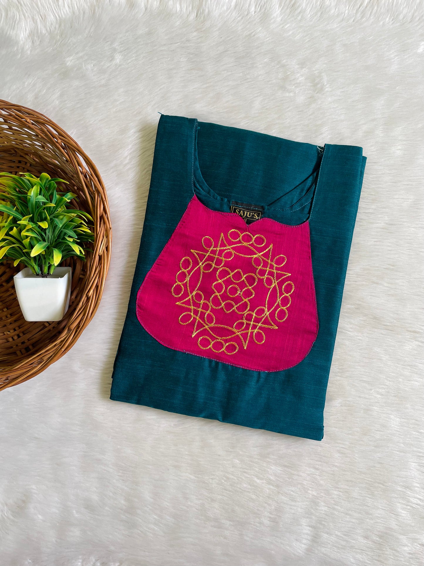 Kolam Embroidery Raw Silk Kurtis