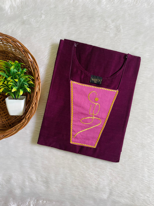 Kolam Embroidery Raw Silk Kurtis