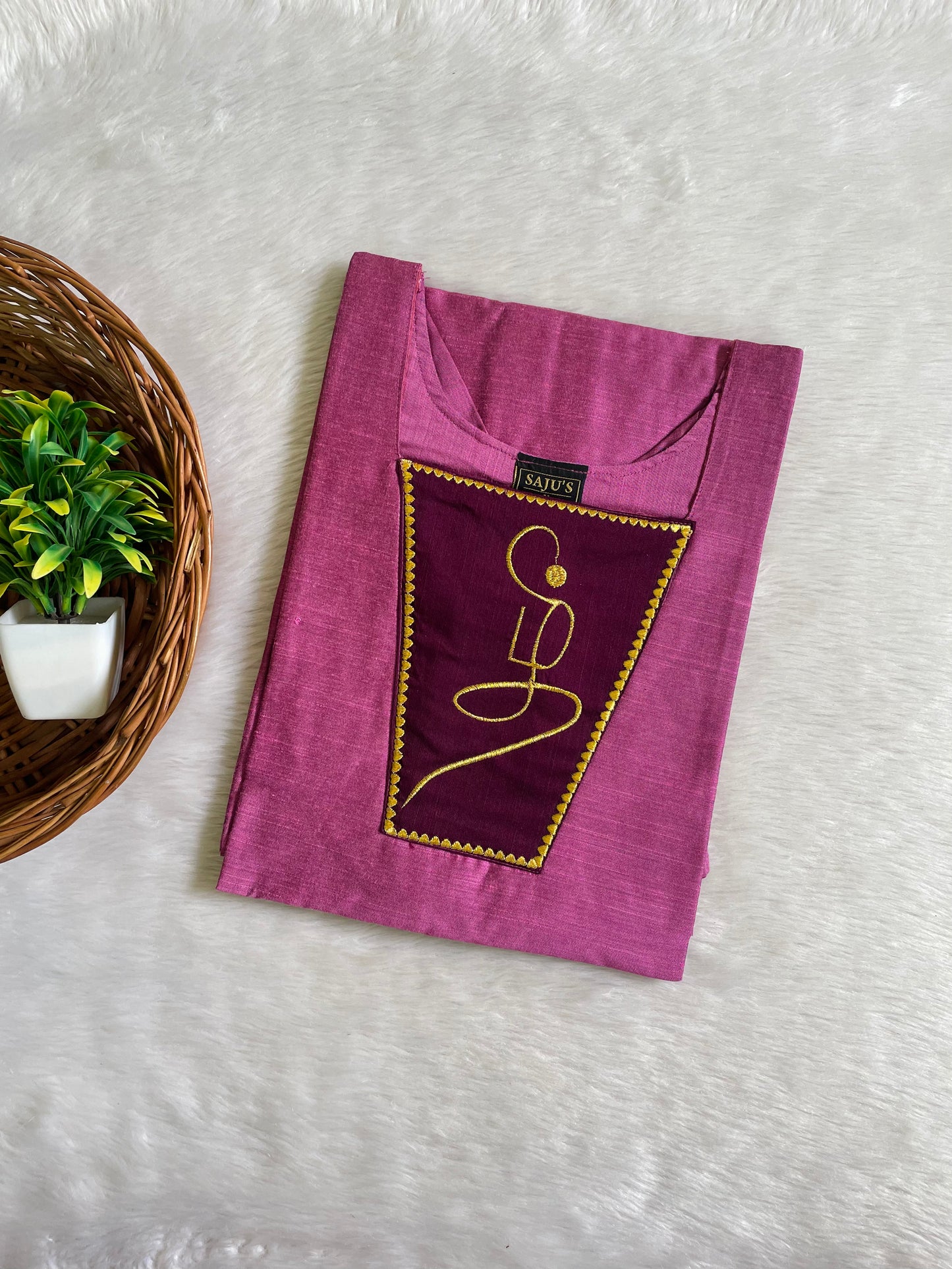 Kolam Embroidery Raw Silk Kurtis
