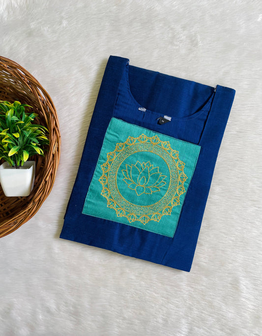 Kolam Embroidery Raw Silk Kurtis