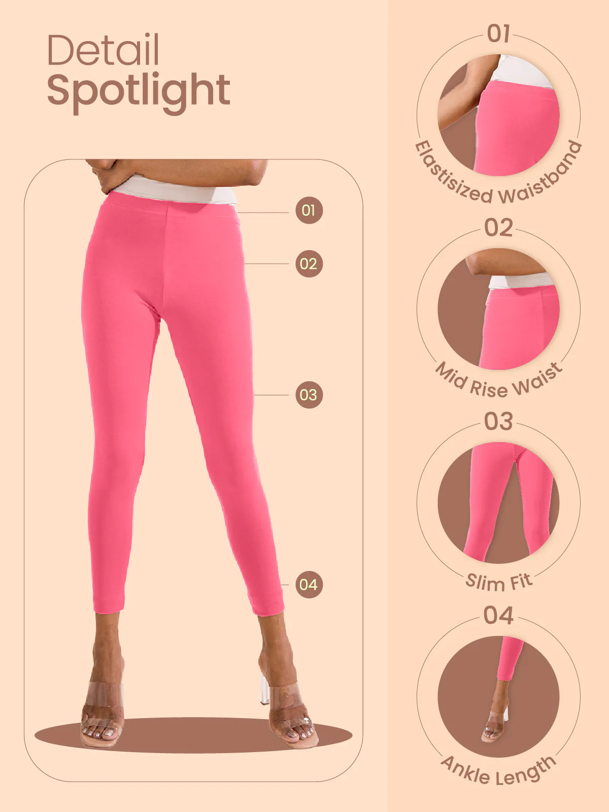 Light Pink || Ankle Length Leggings