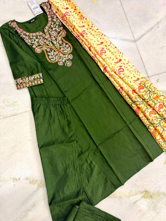 Festive Wear Kurta Sets with Madhubani Dupatta (JOY067) (Green)